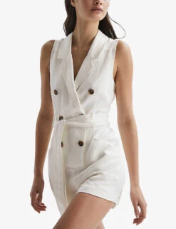 Reiss Florence Notch-lapel Double-breasted Woven Playsuit -VogueVibe Store R04103917 IVORY ALT02