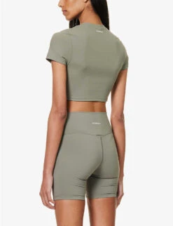 Fitted Cropped Stretch-woven T-shirt -VogueVibe Store R04104647 OLIVEGREEN ALT03