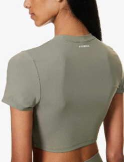 Fitted Cropped Stretch-woven T-shirt -VogueVibe Store R04104647 OLIVEGREEN ALT04