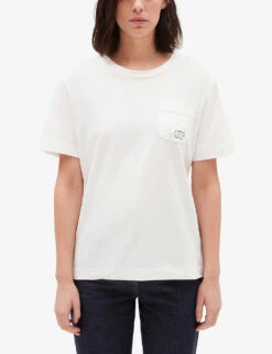 CLAUDIE PIERLOT Timon Logo-embroidered Cotton-jersey T-shirt -VogueVibe Store R04104791 NATURELS ALT02