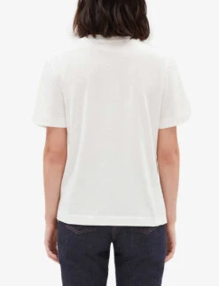 CLAUDIE PIERLOT Timon Logo-embroidered Cotton-jersey T-shirt -VogueVibe Store R04104791 NATURELS ALT03