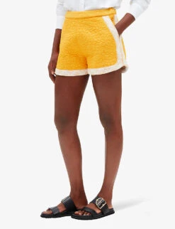 CLAUDIE PIERLOT Esther Floral-motif Mid-rise Cotton Shorts -VogueVibe Store R04104828 JAUNESORANGES ALT02