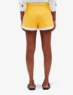 CLAUDIE PIERLOT Esther Floral-motif Mid-rise Cotton Shorts -VogueVibe Store R04104828 JAUNESORANGES ALT03