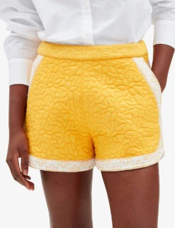 CLAUDIE PIERLOT Esther Floral-motif Mid-rise Cotton Shorts -VogueVibe Store R04104828 JAUNESORANGES ALT04