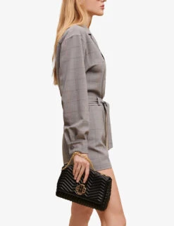 Maje Check-print Stretch Wool-blend Short Jumpsuit -VogueVibe Store R04105498 NOIRGRIS ALT02