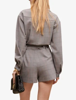 Maje Check-print Stretch Wool-blend Short Jumpsuit -VogueVibe Store R04105498 NOIRGRIS ALT03
