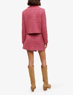 Maje V-neck Raw-trim Tweed Jacket -VogueVibe Store R04108243 ROSES ALT03