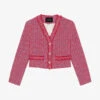 Maje V-neck Raw-trim Tweed Jacket -VogueVibe Store R04108243 ROSES M