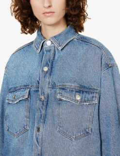 Liam Contrast-stitch Relaxed-fit Denim Jacket -VogueVibe Store R04109107 BLUE ALT04