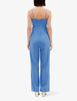 CLAUDIE PIERLOT Jalouse Scalloped-trim Openwork Woven Jumpsuit -VogueVibe Store R04109616 BLEUS ALT03