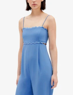 CLAUDIE PIERLOT Jalouse Scalloped-trim Openwork Woven Jumpsuit -VogueVibe Store R04109616 BLEUS ALT04