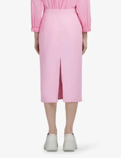 Marni Brand-embroidered High-rise Woven Midi Skirt -VogueVibe Store R04110555 LIGHTPINK ALT03