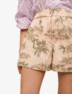 Maje Iloha Palm-print Elasticated-waist Woven Shorts -VogueVibe Store R04110654 IMPRIME ALT04