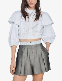 Sandro Jaures Pleated Wool-blend Shorts -VogueVibe Store R04111168 NOIRGRIS ALT02