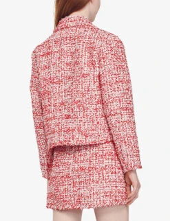 Sandro Avila Cropped Woven Blazer -VogueVibe Store R04111192 ROUGES ALT03