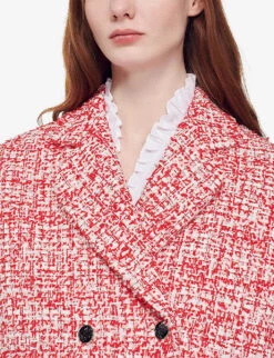 Sandro Avila Cropped Woven Blazer -VogueVibe Store R04111192 ROUGES ALT04