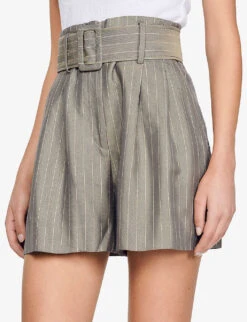 Sandro Loose-fit Striped Woven Shorts -VogueVibe Store R04111256 VERTS ALT02