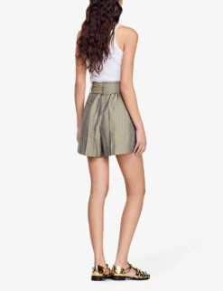 Sandro Loose-fit Striped Woven Shorts -VogueVibe Store R04111256 VERTS ALT03