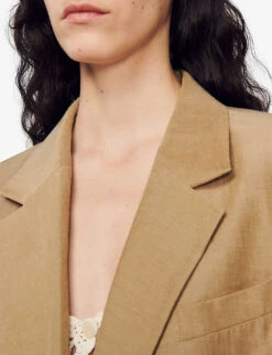 Sandro Double-breasted Woven Jacket 11 Sandro Double-breasted Woven Jacket -VogueVibe Store R04111275 BRUNS ALT04