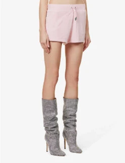 Juicy Couture Brand-embroidered Elasticated-waist Velour Shorts -VogueVibe Store R04111451 ALMONDBLOSSOM ALT02