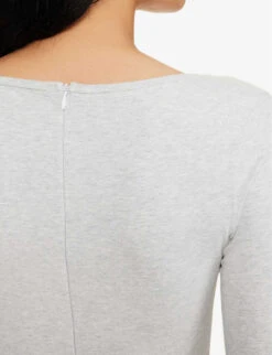 Square-neck Long-sleeved Stretch-cotton Unitard -VogueVibe Store R04111529 LIGHTGREYMELANGE ALT04