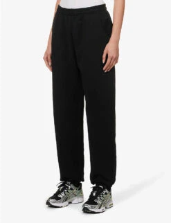 Logo-embroidered Tapered Mid-rise Cotton Jogging Bottoms -VogueVibe Store R04111545 BLACK ALT02