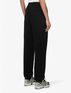 Logo-embroidered Tapered Mid-rise Cotton Jogging Bottoms -VogueVibe Store R04111545 BLACK ALT03