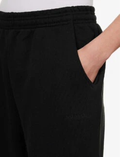 Logo-embroidered Tapered Mid-rise Cotton Jogging Bottoms -VogueVibe Store R04111545 BLACK ALT04