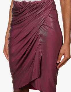 Vered Draped Slim-fit Stretch-jersey Midi Skirt -VogueVibe Store R04111579 MAGENTA ALT04