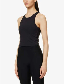 Vuori Mudra Brand-patch Stretch-jersey Top -VogueVibe Store R04114833 BLACK ALT02