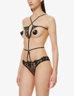 Hera Floral-embroidered Lace Playsuit -VogueVibe Store R04115894 BLACK ALT02