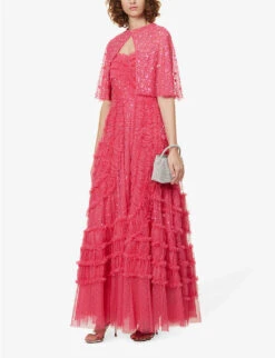 Violet Embroidered Tulle Cape -VogueVibe Store R04118181 AZALEAPINK ALT01