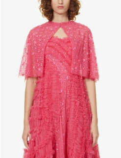 Violet Embroidered Tulle Cape -VogueVibe Store R04118181 AZALEAPINK ALT02