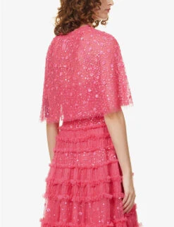 Violet Embroidered Tulle Cape -VogueVibe Store R04118181 AZALEAPINK ALT03