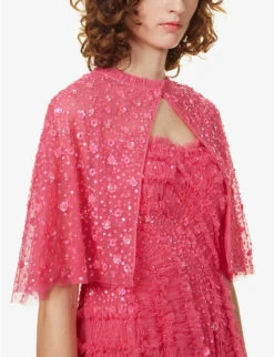 Violet Embroidered Tulle Cape -VogueVibe Store R04118181 AZALEAPINK ALT04