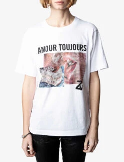Zadig & Voltaire Crystal-embellished Cotton-jersey T-shirt -VogueVibe Store R04118656 BLANC ALT02