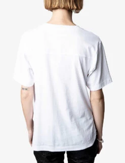 Zadig & Voltaire Crystal-embellished Cotton-jersey T-shirt -VogueVibe Store R04118656 BLANC ALT03