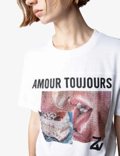 Zadig & Voltaire Crystal-embellished Cotton-jersey T-shirt -VogueVibe Store R04118656 BLANC ALT04