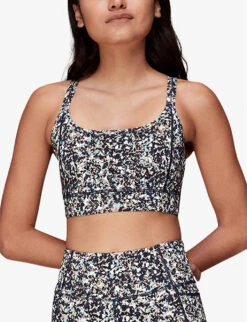 Whistles Speckled-print Cross-back Stretch-recycled Nylon Sports Bra -VogueVibe Store R04119053 BLUE ALT02
