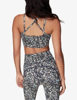 Whistles Speckled-print Cross-back Stretch-recycled Nylon Sports Bra -VogueVibe Store R04119053 BLUE ALT03