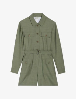 CLAUDIE PIERLOT Janis Belted Collared Stretch-woven Playsuit