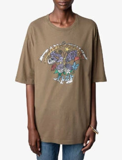 Zadig & Voltaire Suzy Crystal-embellished Cotton-jersey T-shirt -VogueVibe Store R04121843 PICKLE ALT02