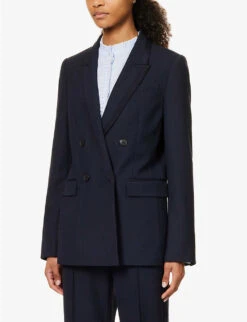 ME AND EM Forever Double-breasted Stretch Wool-blend Blazer -VogueVibe Store R04122100 NAVY ALT02