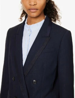 ME AND EM Forever Double-breasted Stretch Wool-blend Blazer -VogueVibe Store R04122100 NAVY ALT04