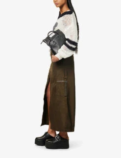 Split-hem Mid-rise Woven Maxi Skirt -VogueVibe Store R04123228 OLIVE ALT01