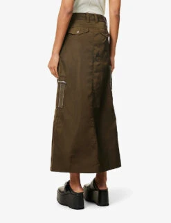 Split-hem Mid-rise Woven Maxi Skirt -VogueVibe Store R04123228 OLIVE ALT03