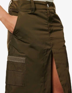 Split-hem Mid-rise Woven Maxi Skirt -VogueVibe Store R04123228 OLIVE ALT04