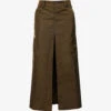 Split-hem Mid-rise Woven Maxi Skirt -VogueVibe Store R04123228 OLIVE M