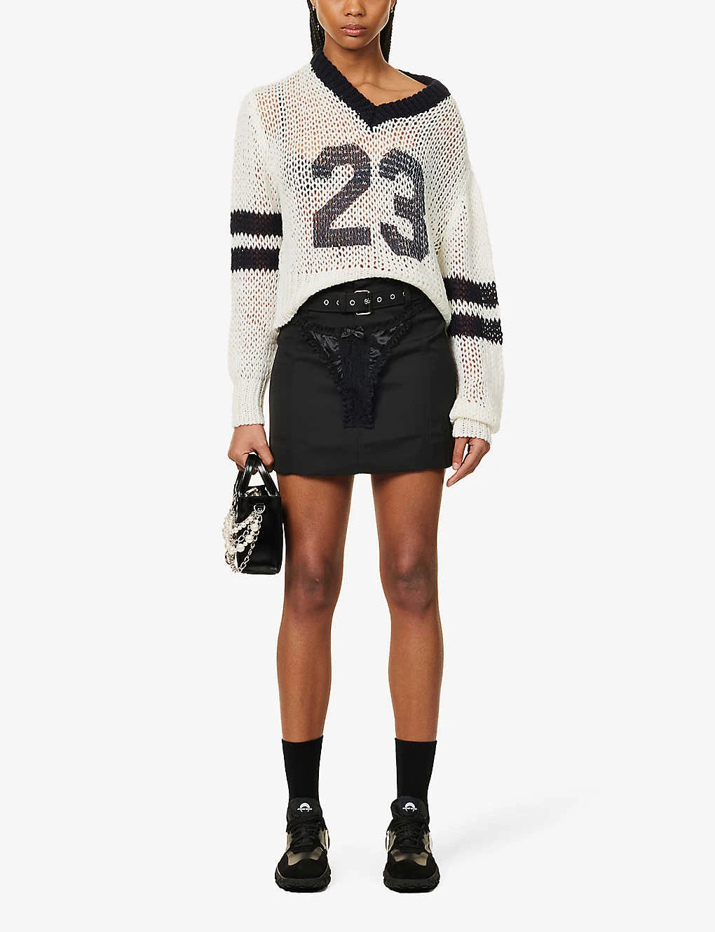 Thong-appliqué Mid-rise Woven Mini Skirt 4 Thong-appliqué Mid-rise Woven Mini Skirt - Image 2