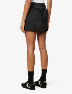 Thong-appliqué Mid-rise Woven Mini Skirt 10 Thong-appliqué Mid-rise Woven Mini Skirt -VogueVibe Store R04123230 BLACK ALT03